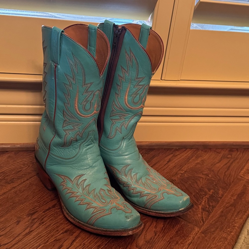 Lucchese Aqua and Brown Men's Western Boots